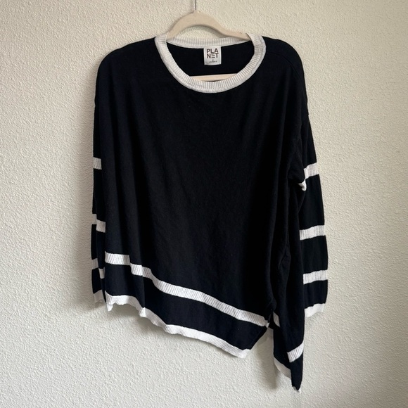 PLANET Lauren G Linen Cotton Asymmetrical OS Lagenlook Boho Striped Sweater - Picture 1 of 10